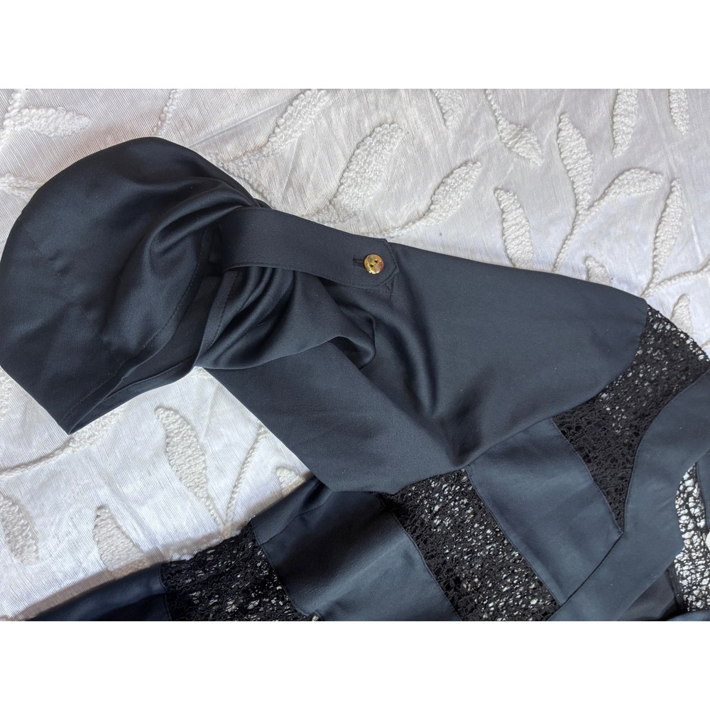 Peter Nygard Petite Black Lace Striped Trim V-Neck 3/4 Sleeve Tunic Top Size 12 - Picture 8 of 9